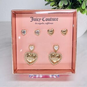 NEW Juicy Couture Heart Dangle Pearl Rhinestone Earrings Set‎